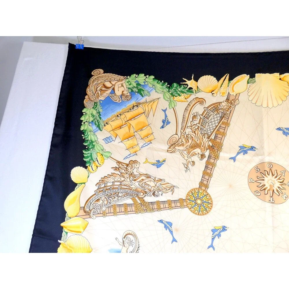Hermes BALADE OCEANE Ocean Goddess Scarf Black & Blue with BOX Mint
